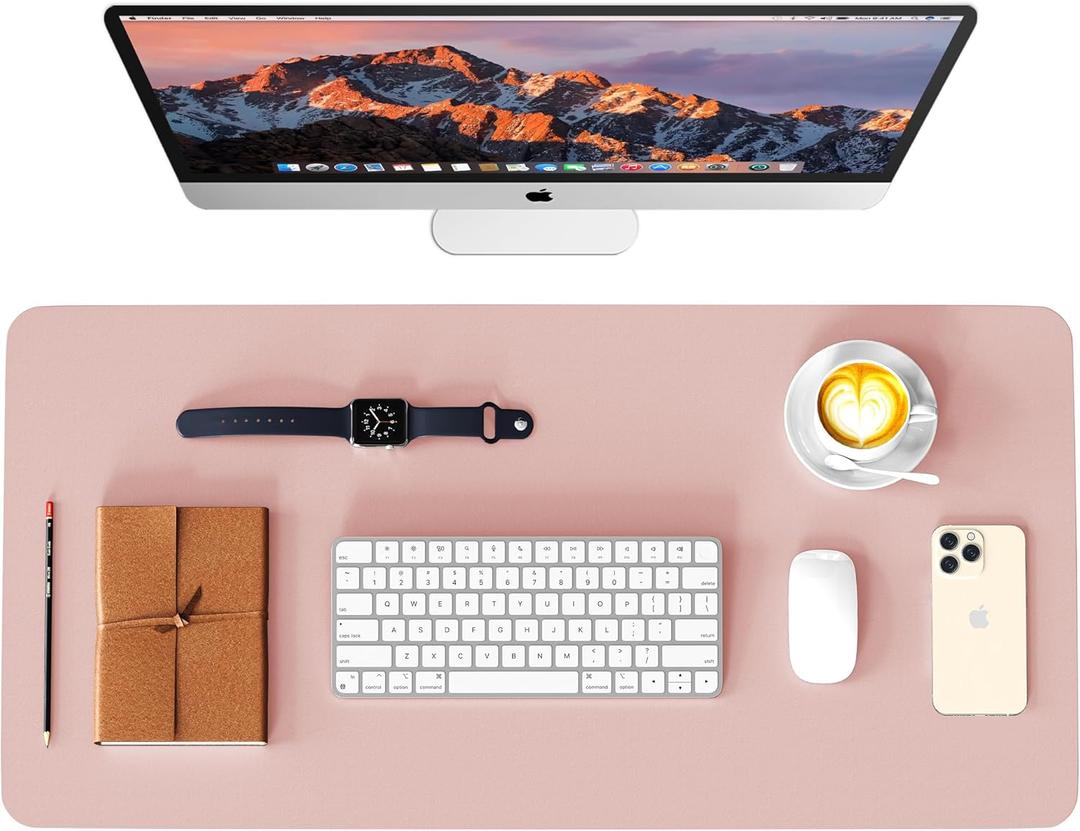 WAYBER Leather Desk Pad Protector, Waterproof Mouse Pad, PU Desk Mat, Office Desk Cover, Desk Writing Mat for Office/Home/Work/Cubicle (Pink/Silver) 35.4x17in