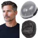 HAPPY&CC Toupee for Man Thin Skin PU Men's Hairpiece European Virgin Human Hair Replacement System Pieces Male Hair Prosthesis Unit for Men with 10% Synthetic Gray 10x8inch