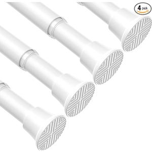 QINGYUN 4 Pack Tension Curtain Rod 30.5 to 62.8 Inch No Drilling, Adjustable Spring Tension Rod 7/8" Diameter Non Slip, White Shower Curtain Rod for Windows, Bathroom, Doorway, Closet, Kitchen