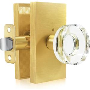 Crystal Glass Door Knobs Satin Brass,Privacy Gold Door Knob Interior with Lock for Bed/Bath (Privacy 1 Pack)