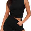 Sampeel Womens Two Piece Lounge Sets Casual Summer Spring Outfits 2 Piece Short Matching Clothing Set Athletic Active Wear XS