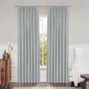 Grey Full Blackout Pinch Pleated Curtain 95 Inches Long for Bedroom Window Treatment Energy Efficient Thermal Insulated Luxury Silk Drapes with 9 Hooks (Ring not Include), 40"x95"x2, Weathered Gray