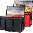 Bodaon 2-Pack Insulated Food Delivery Bag, XXX-Large Meal Grocery Tote Insulation Bag for Hot and cold Food, Commercial, Large Capacity Reusable Warming Bag, Black + Red