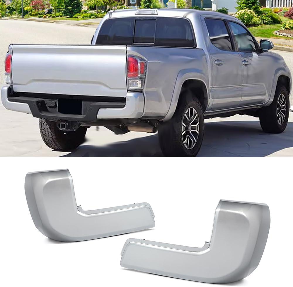 MIC Rear Bumper End Caps Set Compatible with 2016-2023 Tacoma w/o Parking Sensors Holes Replacement for TO1104131,5215604020,TO1105131,5215504020 (1D6 Silver Sky)