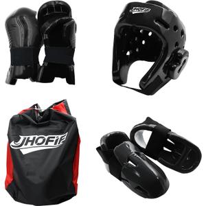Martial Arts Karate Protective Sparring Gear Package Deal/Gift Adjustable Adult & Youth Headgear, UZJ Gloves & Kicks for MMA, Taekwondo, Boxing Training M