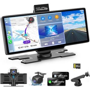 HK3 Carplay Screen for Car, 10.26 Wireless Apple Car Play & Android Auto Touch Screen, 4K Dash Cam, 1080P Backup Camera, Car Stereo, GPS Navigation/Mirror Link/Bluetooth/Voice Control, Plug and Play