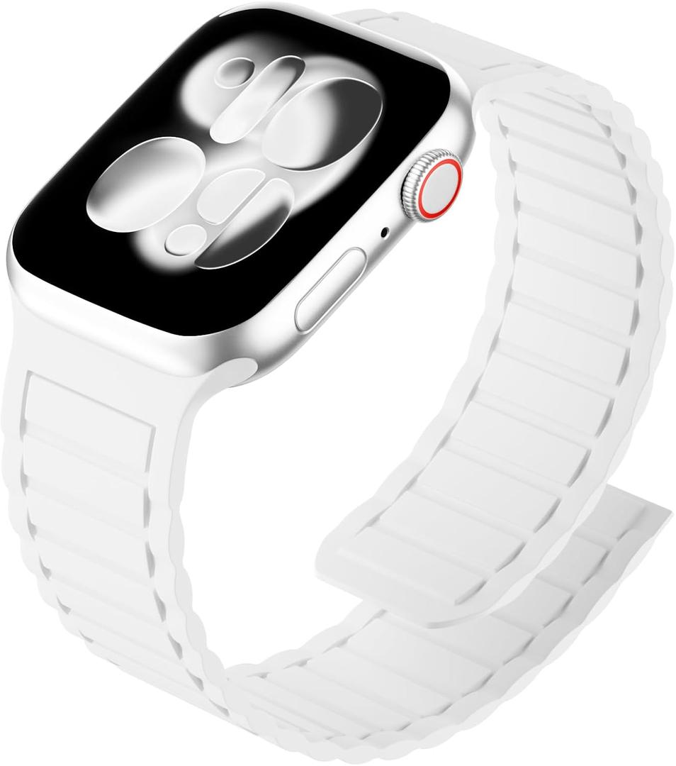 Silicone Magnetic Band Compatible with Apple Watch for 38mm 40mm 41mm 42mm 44mm 45mm 46mm 49mm, Sport Strap Soft Replacement Wristband for iWatch Ultra 3 2 1 Series 11 10 9 SE 8 7 6 5 4 (White)