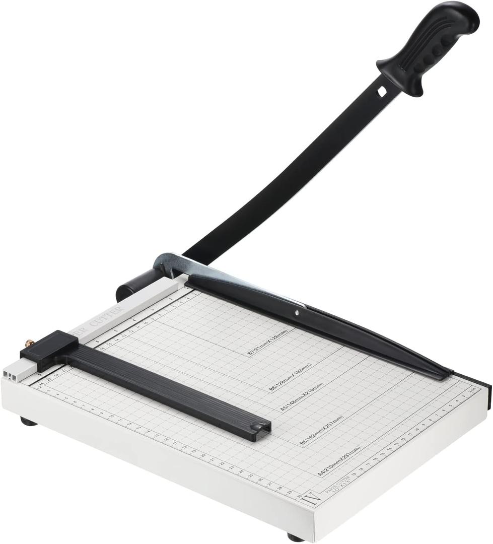 PATIKIL Paper Cutter A4 Stack Paper Trimmer for Cardstock, 12" Cutting Length, Guard Rail Paper Press Tool, Adjustable Guide, Metal Base, 12-Sheets Capacity, Paper Slicer for Office, Home