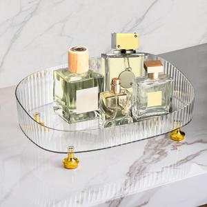 Perfume Organizer, Bathroom Vanity Tray, Makeup Trays for Dresser Top, Countertop Decorative Plastic Decor Tray, Perfume Organizer for Women, organizador de perfumes (Clear)