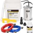 Tankless Water Heater Flushing Kit Includes 1500GPH Stainless Steel Pump with Two Adapters & Cleaner & 3 Gallons Pail with Bucket Lid Opener & Two 1/2 Dia X 6 Hoses SUB 1500SS Flush Kit