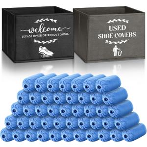 Suzile 200 Pcs Disposable Shoe Covers with 2 Pcs Box Open House Supplies Foldable Booties Shoe Covers Holder Storage Bin for House Indoor Guest Supplies, 10 x 10 x 8 Inch (Black,Gray,Blue)