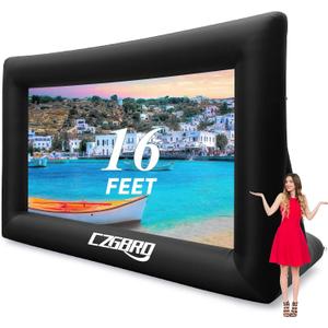 Inflatable Projector Screen - 16FT Outdoor Movie Screen Blow Up for Movie Parties Backyard Outside with Air Blower and Carry Bag, Front and Rear Projection