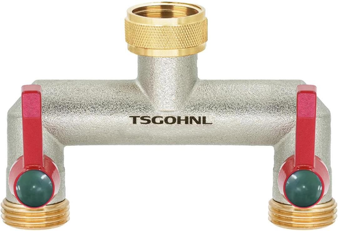 Brass Garden Hose Splitter, 2 Way Faucet Diverter with 2 Extension Handles, Outdoor Hose Splitter, Heavy Duty Nickel Plated, GHT 3/4-Inch Female Inlet and 3/4-Inch Male Outlet Brass Garden Hose Splitter, 2 Way Faucet Diverter with 2 Extension Handles, Outdoor Hose Splitter, Heavy Duty Nickel Plated, GHT 3/4-Inch Female Inlet and 3/4-Inch Male Outlet