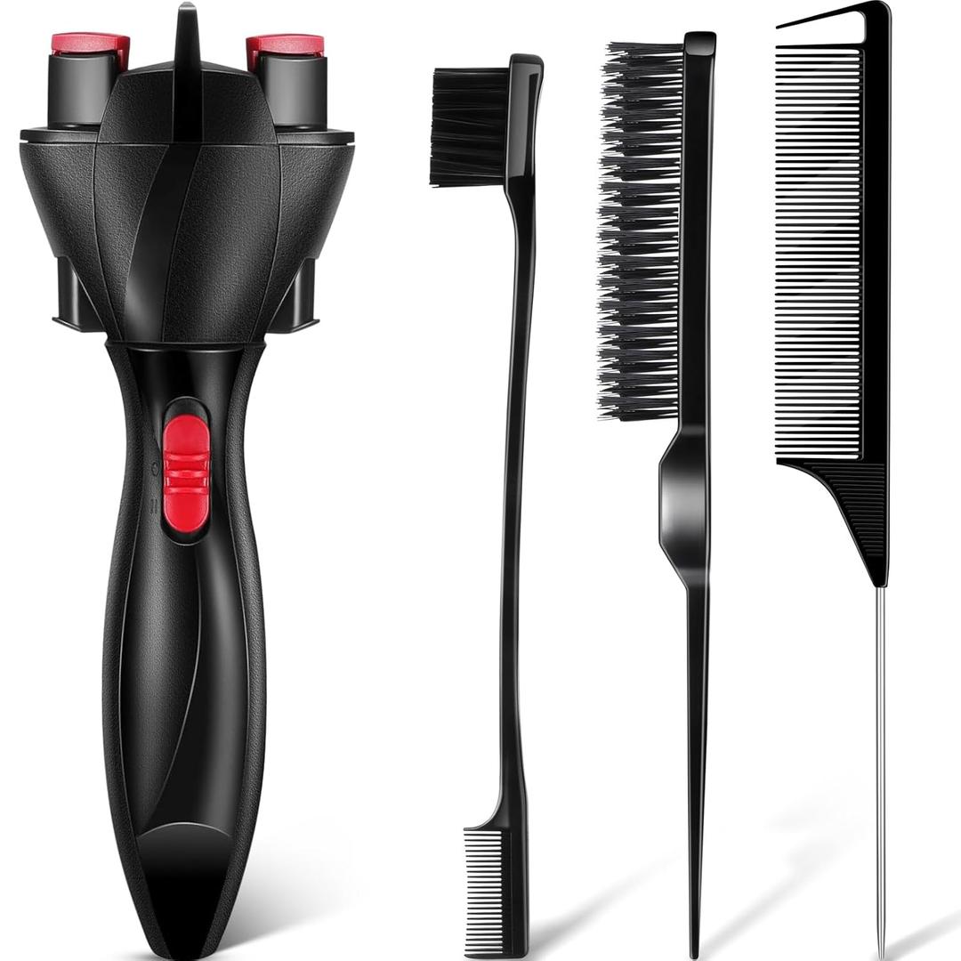 Tioncy 4 Pcs Automatic Hair Twister Machine Set, Includes Electronic Hair Braider Double Sides Edge Brush Bristle Brush and Pin Tail Comb, DIY Hair Braiding Machine Hair Roller Tool for Women