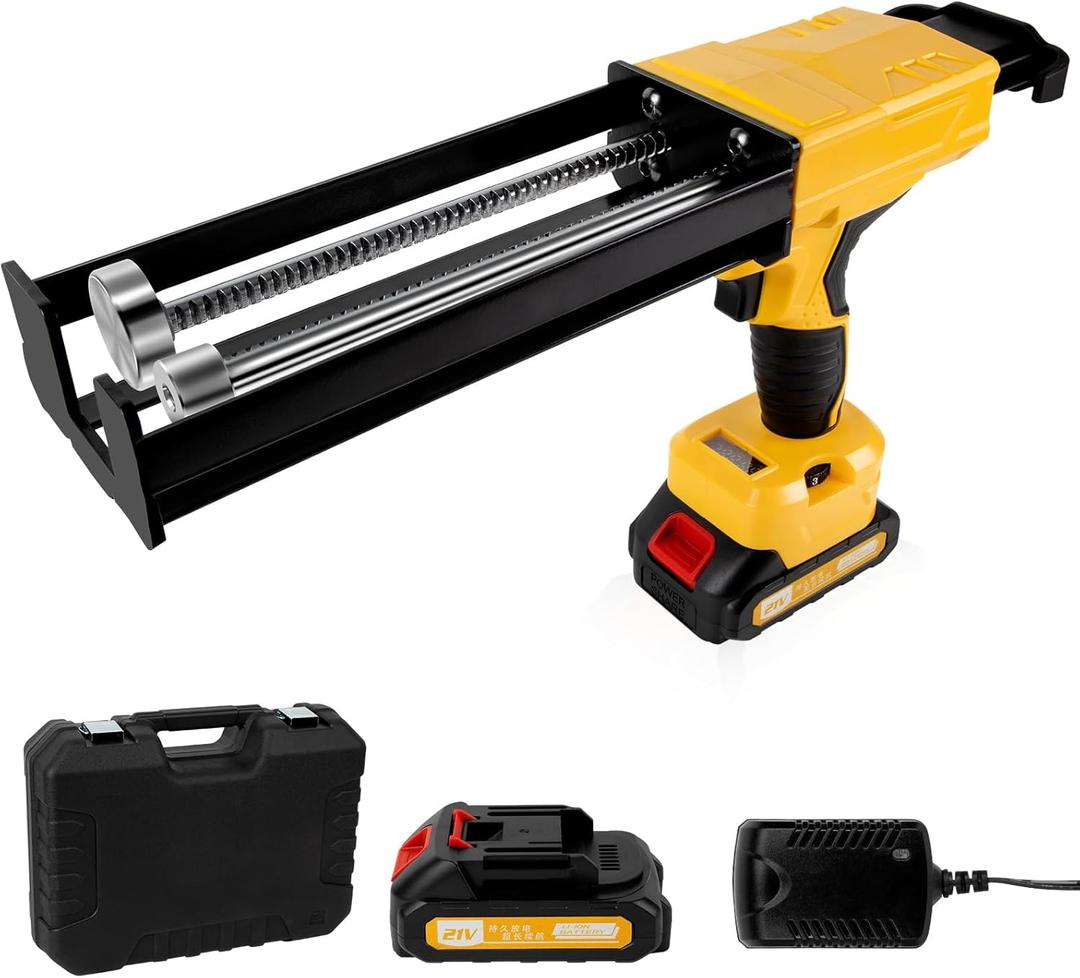 Electric Cordless Caulking Gun Dripless Double Cartridge Adhesive Epoxy Gun for 400mL/13.5fl oz(2:1 Mix Ratio) Automatic Power Dual Component Professional Caulk Gun 6 Speeds with LED Light 2 Batteries