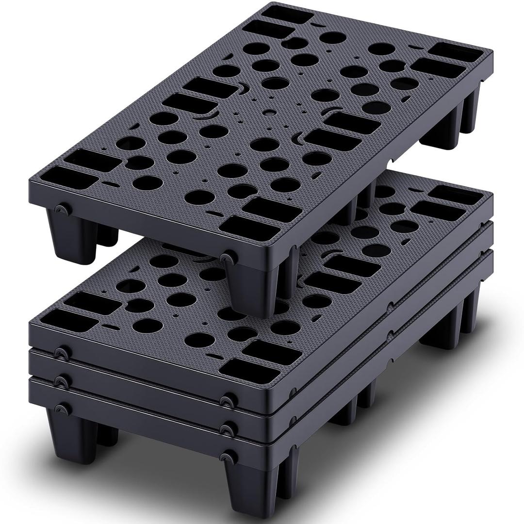 4 Pcs Plastic Pallets for Basement Storage Nestable Moisture Waterproof Lightweight Floor Pallets with Breathable Grid for Indoor Outdoor Supermarket Warehouse (19.6 x 11.8 x 3.9 Inch,Black)