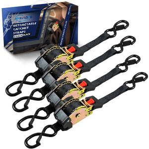 ANLULOAD Retractable Ratchet Strap,1In*9.84Ft S Hook Retractable Tie Down Strap for Motorcycles, Boats,Atvs,Utvs. BS:1763lbs