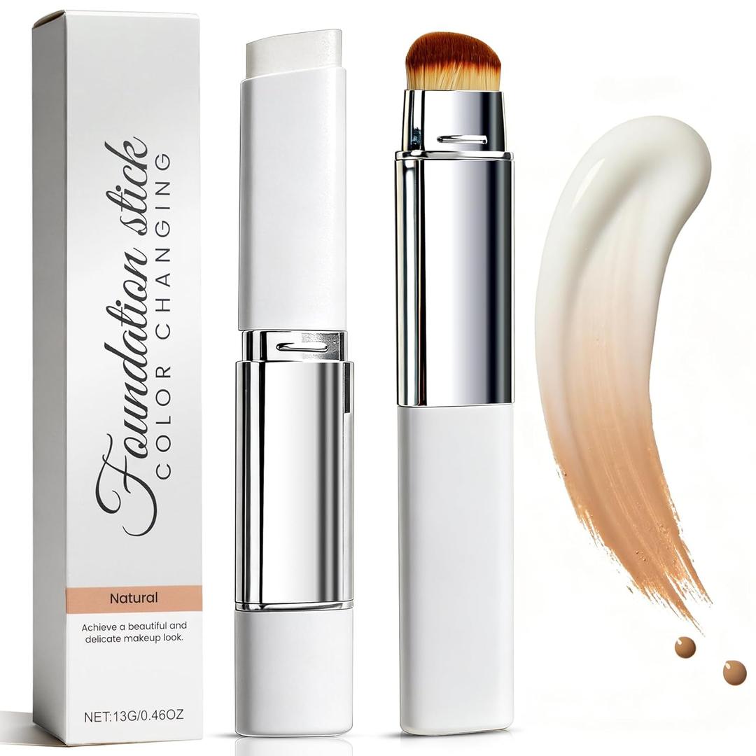 Upgrade 2 in 1 Blanc Cover Cream Stick V - Color Changing Foundation Stick with Volufiline - Hydrating Concealer Base Makeup, Dual-Ended with Built-in Brush, Portable for Daily Use (Natural)