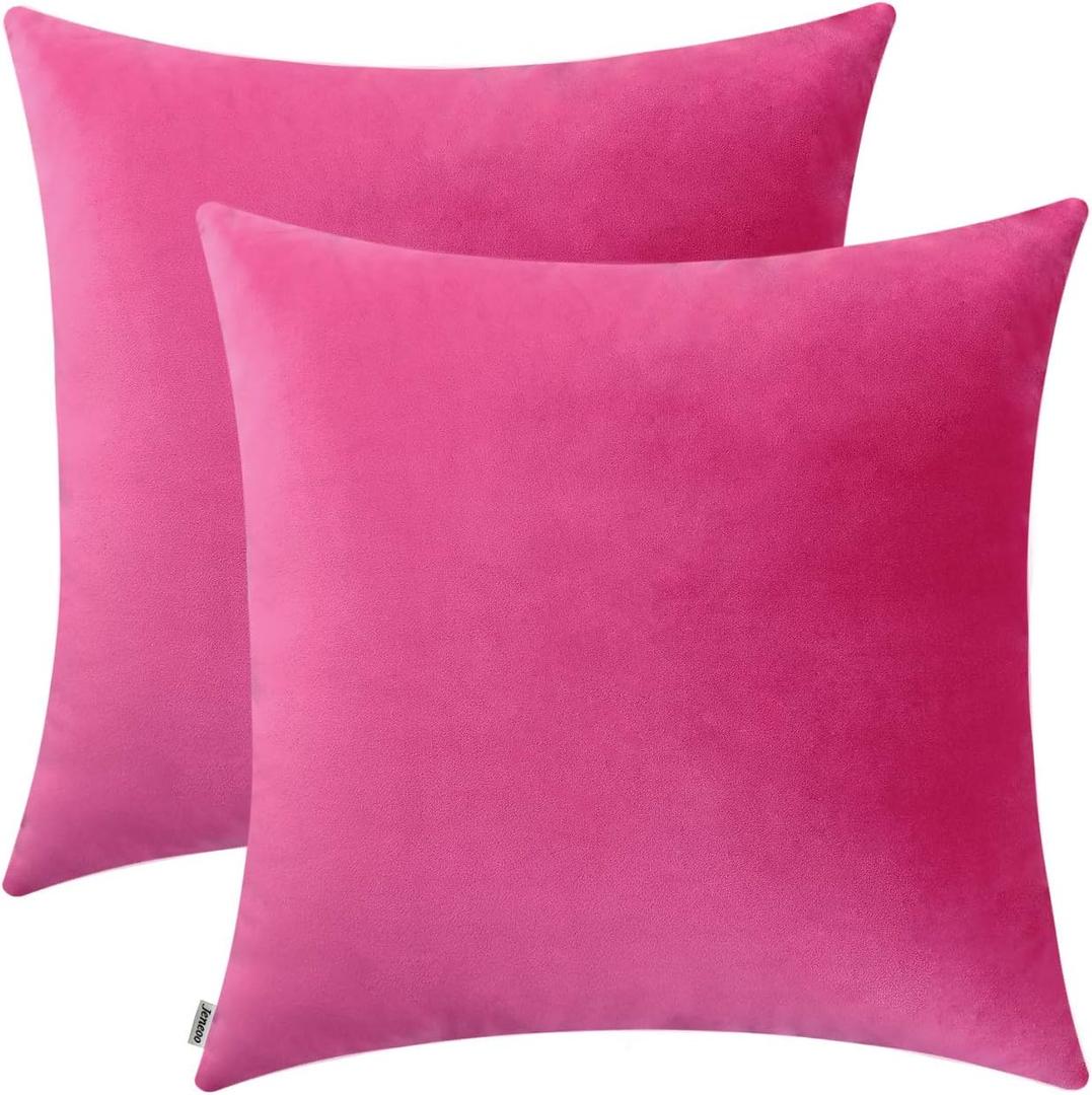 Jeneoo Comfy Soft Thick Velvet Throw Pillow Covers Decorative Solid Square Couch Cushion Cases for Bedroom Sofa Car Decor (Hot Pink, 20 x 20 Inches, 2 Pieces)