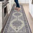 DEXI Kitchen Floor Mats Anti Fatigue, 23x107 Large Long Cushioned Vintage Runner Rug Waterproof, Standing Comfort Memory Foam Padded for Front Sink Laundry Office, Dark Grey