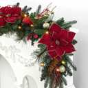 SHareconn 9FT Prelit Christmas Garland with Multi-Color LED Lights, Battery-Operated Timer, Includes Flower Ball & Poinsettia for Table Mantle Fireplace Indoor Outdoor Xmas Decor, Red and Gold, 9 FT