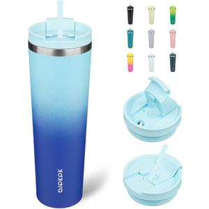 BJPKPK 34oz Insulated Tumbler With lid And Straw Stainless Steel Tumblers Travel Coffee Mug Reusable Thermal Cup,Sky