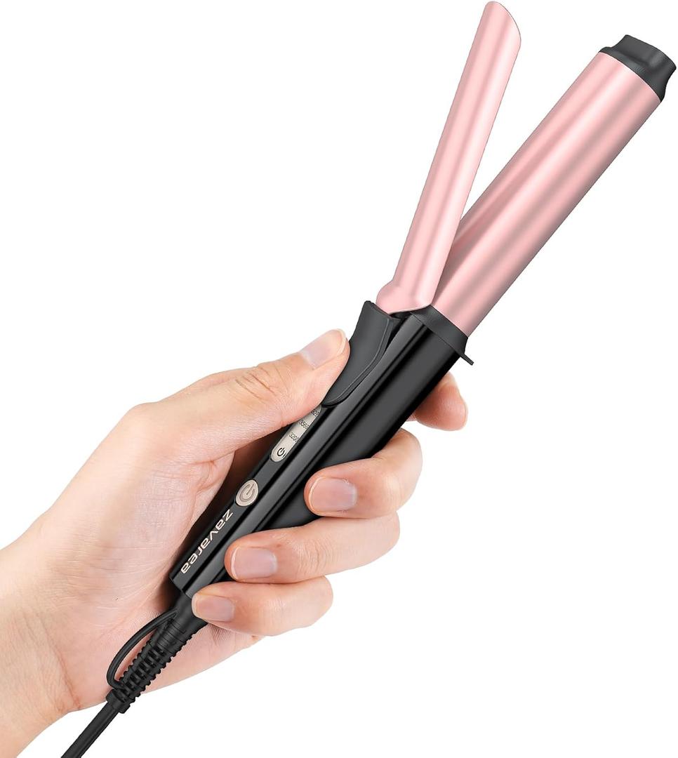 Zavarea Curling Iron for Short Hair, Mini Hair Curler with 1 Inch Ceramic Barrel, 3 Adjustable Temp, Portable Design, Instant Heating, Dual Voltage for Travel, Auto Shut-Off, Includes Storage Bag (Rose Gold)