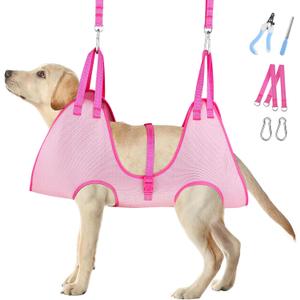 Dog Grooming Hammock - Breathable Pet Grooming Hammock for Small Dogs& Cats, Adjustable Dog Sling Harness with Nail Clippers& Nail File (Pink, X-Small)