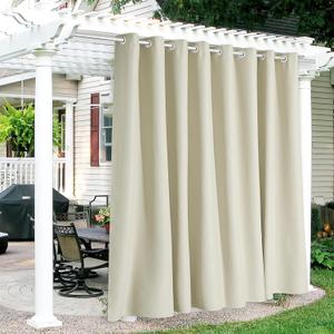 RYB HOME Extra Wide Outdoor Curtains for Patio Waterproof Heavy Duty Thermal Insulated in Summer Full Coverage Privacy for Porch, Cabana & Pool, W120 x L84, Beige, 1 Panel