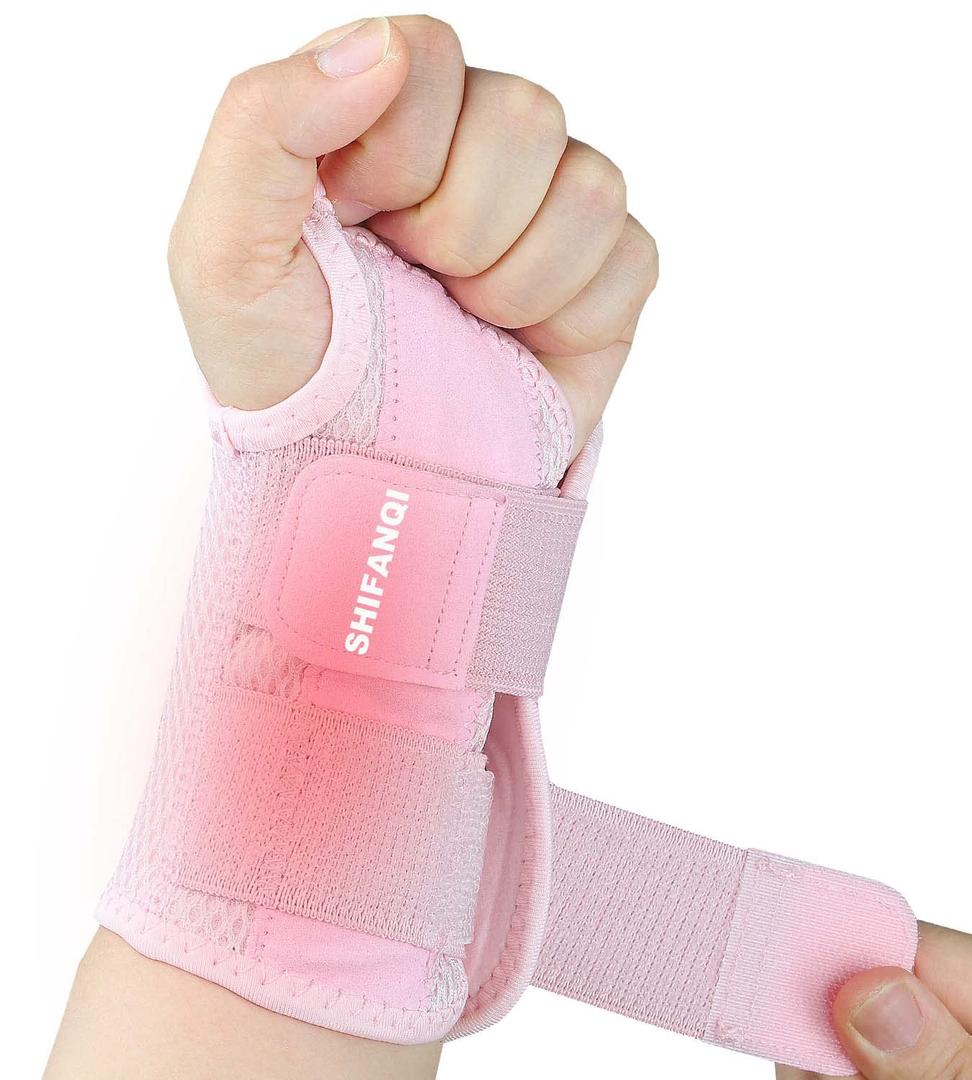 Compression Wrist Brace for Men and Women, Recovery Night Wrist Sleep Support Brace - Adjustable Support Splint for Wrist Pain, Carpal Tunnel, Arthritis, Tendonitis (Pink, Left Hand, Small/Medium)