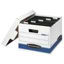 Bankers Box 4 Pack HANG'N'STOR Medium-Duty File Storage Boxes, FastFold, Lift-Off Lid, Letter, White/Blue