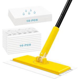 NEWE Sweeper Mop, 2-in-1 Starter Kit for Swiffer 10 Dry Sweeping Cloths and 10 Wet Mopping Pads, Disposable Duster for Cleaning Wood Hardwood Floors Wall Kitchen Bathroom College Dorm