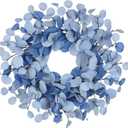 Fall Wreaths for Front Door 18 Inch Autumn Wreath for Indoors & Outdoors, Thanksgiving Blue Wreath for Mantel,Wall, Fake Eucalyptus Wreaths for Front Door, Autumn, Halloween, Harvest Decorations