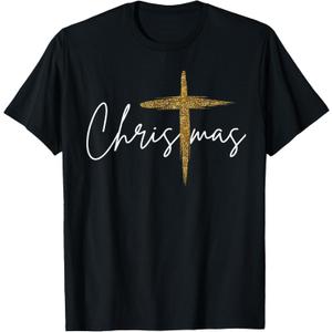 Jesus Christian Cross Merry Christmas Pajamas Family Holiday T-Shirt, Medium