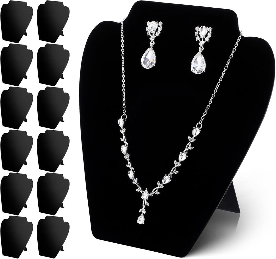 12 PCS Black Velvet Necklace Display,Jewelry Display for Selling and Shows,Necklace Easel Stand,Collapsible Jewelry Bust Stand