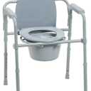 Drive Medical 11148-1 Folding Steel Bedside Commode Chair, Portable Toilet, Supports Individuals Weighing Up To 350 Lbs, with 7.5 Qt. Bucket and 13.5 Inch Seat, Grey