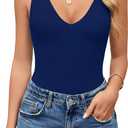 Avidlove Women's Sexy Plunge Deep V Neck Bodysuit Double Lined Sleeveless Thong Body Suit Leotard for Going Out Tank (Blue, L)