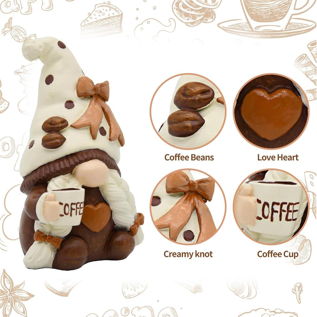 Coffee Gnomes Set of 1 - Resin Swedish Tomte Elf Dwarf Collectible Figurines - Coffee Bar Station Accessories - Kitchen Decor - Home Decorations - Gifts for Women