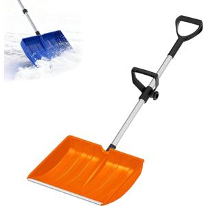Snow Shovel for Driveway with Ergonomic D-Grip Handle, Large Capacity Wide Blade Snow Shovels with Aluminum Strip Scoop, Portable Plastic Snow Shovel for Garden, Car Garage, Home Sidewalk (Orange)