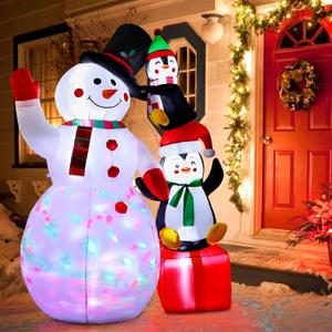 OurWarm 6ft Christmas Inflatables Outdoor Decorations Snowman with Penguins, Blow Up Snowman Penguins Inflatable with Color Rotating LED Lights for Christmas Indoor Outdoor Yard Garden Decorations