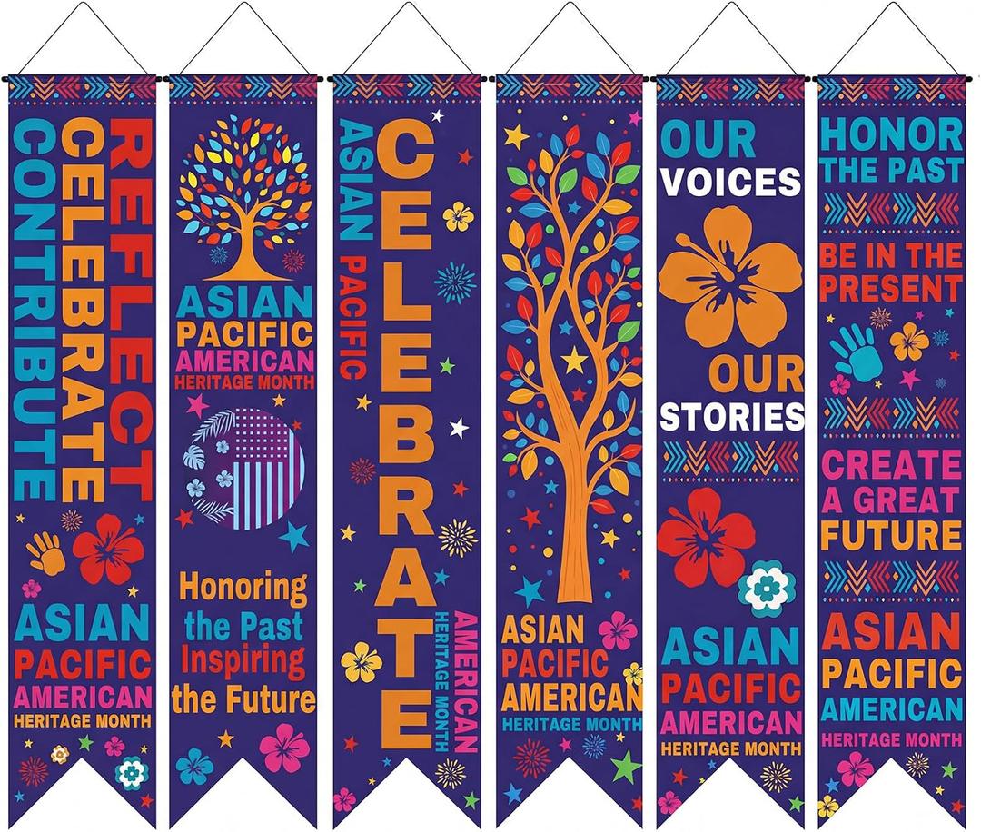 Hahafelt 6 Pcs Asian American and Pacific Islander Heritage Month Decorations Banner 61 Inch AAPI Heritage Month Bulletin Board Banner AAPI Porch Door Hanging Decor for Wall Classroom Office Party