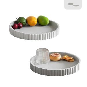 Decorative Tray for Coffee Table, Living Room, Side Table, 1 Packs 11" Gray Round Concrete Home Decor Serving Trays for Accent Table, Console Table