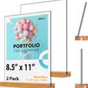 Acrylic Sign Holder with Wood Base 8.5x11 Inch Vertical and Slant Displays (2 Pack 8.5*11")