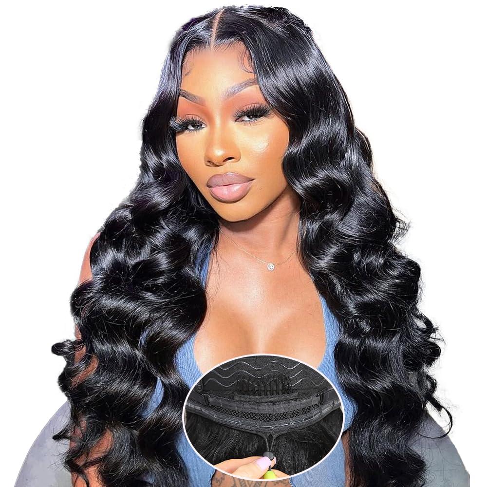 30 Inch 13x6 Body Wave Lace Front Wigs Human Hair 200 Density HD Transparent Lace Frontal Wigs Human Hair Elastic Drawstring Glueless Wigs Human Hair Wig For Black Women (Black, 30 Inch, body)