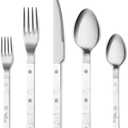 CAROTE Silverware Set with White Marble Handle, 20 Piece Flatware Cutlery Set for 4, Stainless Steel Kitchen Utensil Set for Home Restaurant Party, Dishwasher Safe