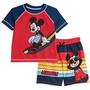 Disney Mickey Mouse Surfboard UPF 50+ Rashguard Swim Shorts Set, Sizes Infant to Toddler (10/12)