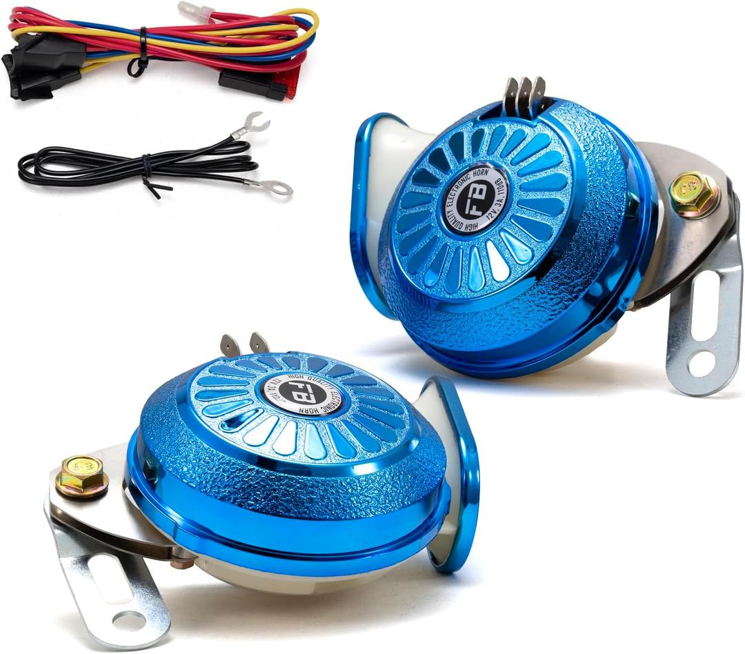 Loud Car Horn Kit3-Tone Train Horn with Different Sounds,130db High & Low Tone Truck Horns,12V Blue Fashion Dual Horns for Truck/Motorcycle/Car/E-Bike/SUV