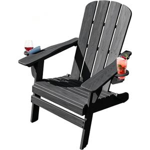 Folding Adirondack Chairs with Cup Holder, Adjustable Reclining Back Chair, 1 Pack