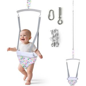 Slevoo Baby Jumper, with Ceiling Hook, Quick-Entry and Space-Saving Portable Infant Jumper for Small Spaces, Joyful Bubbles