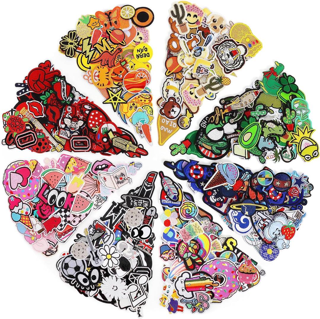 NICEVINYL Embroidered Iron-on Patches Applique: 72Pcs Random Assorted Decorative Patches Iron on/Sew on for Clothing Accessories (Colorful)